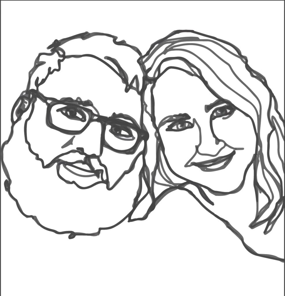 Digital line art of a couple's portrait.