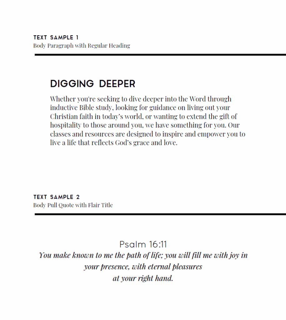 Text samples from branding draft sheet for JOY Women's Ministry