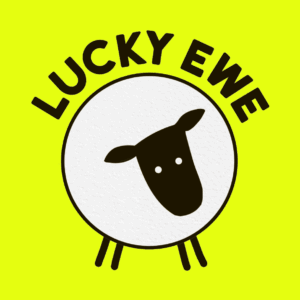 Simplistic logo of a sheep with a circular body and tiny stick legs