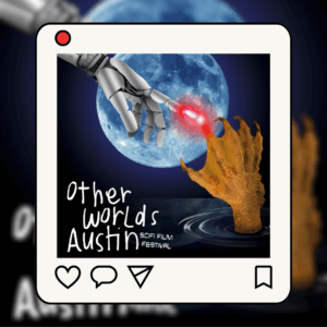 Mockup of an Instagram post showing a flyer for Other Worlds Austin